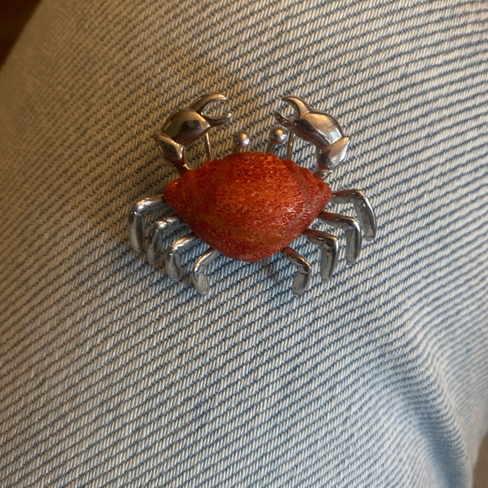 Red and Silver Crab Brooch